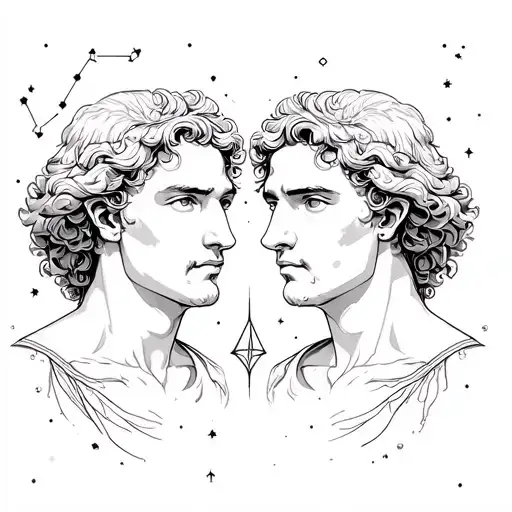 Gemini Twin Brothers Roman Style With Constellation