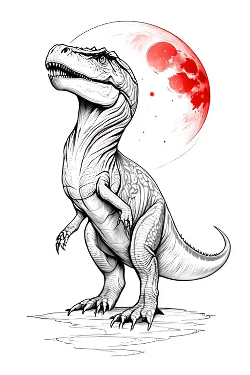 Red Moon And T-rex Tattoo For Women
