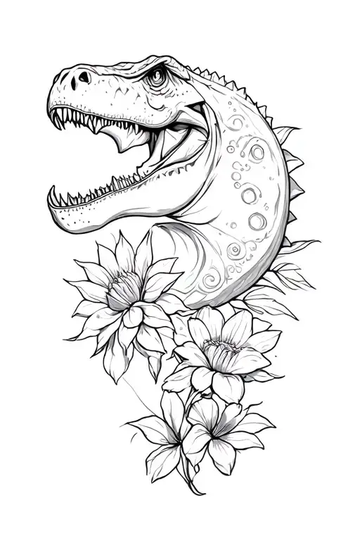 Moon Croissant Red Tattoo And Flower T-rex