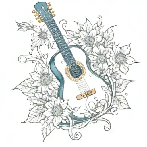 Guitar And Sonflower And Blue Color