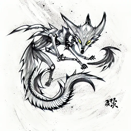 Nine Tailed Fox Skeleton With An Auta Attacking