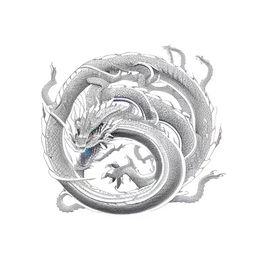 A Sleek Robotic Dragon Coiled Around A Traditional Japanese Cherry Blossom Tree