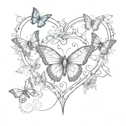 Butterflies Surrounding Heart That Has The Word Love Emerging From The Right Side
