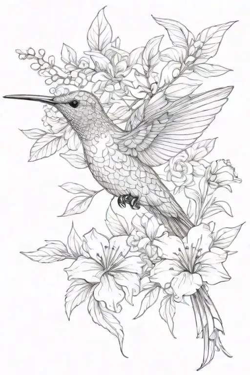 Hummingbird And Flowers