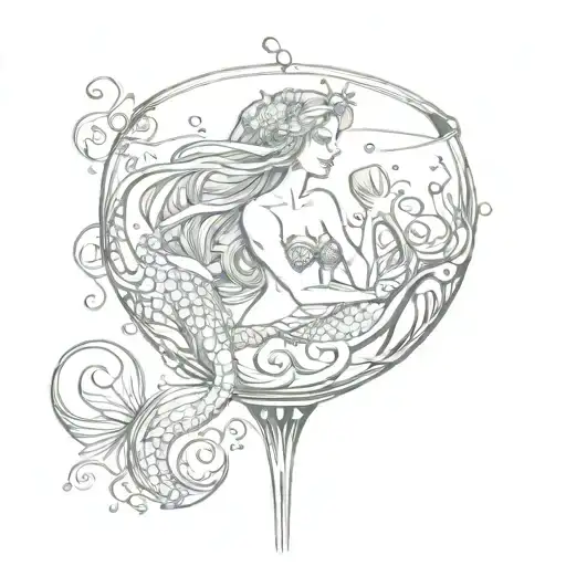 Mermaid In A Champagne Glass Filled