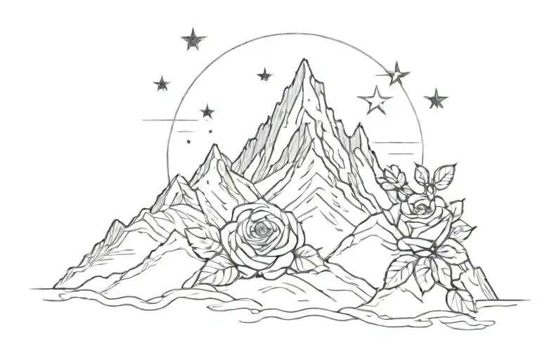 3 Mountain With 3 Stars And Roses At Bottom