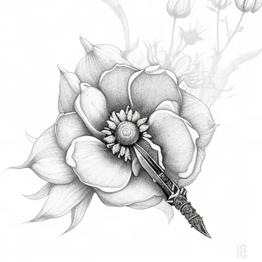 A Delicate Flower With An Intricate Dagger Hidden Within Its Petals