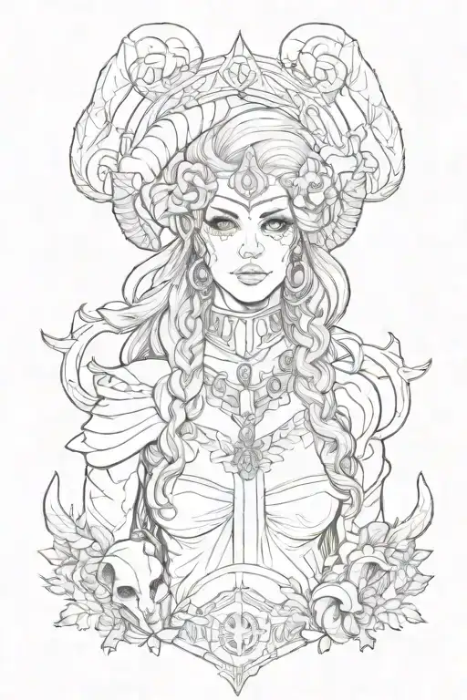 Maiden With Ram Skull