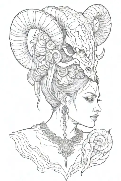Maiden With A Ram Skull On Her Head