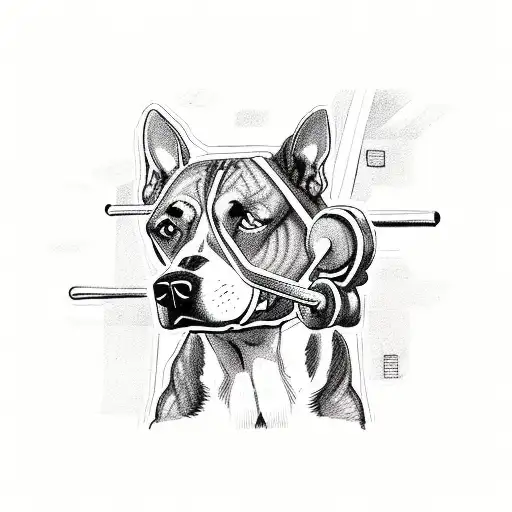 A Strong And Muscular Dog Lifting Weights In A Gym