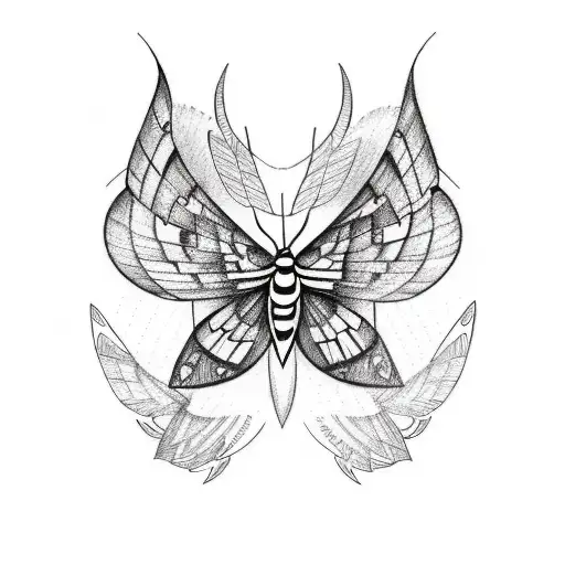 A Sketch-style Tattoo Of A Moth With Intricate Patterns And Wings Resembling Musical Notes