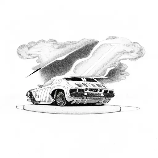 Thunder And Lightning With A Road And Car