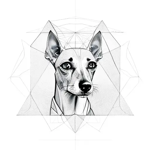 One Line Sketch Of A Whippet Inside A Triangle Geometry Shape