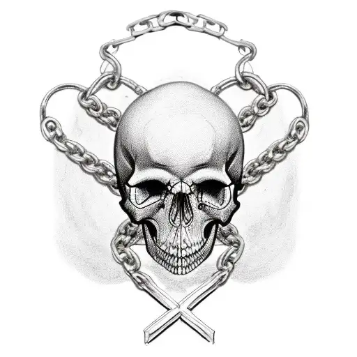 Chain With Cross Wrapped Around A Skull That Has Memento Mori Engraved Into It