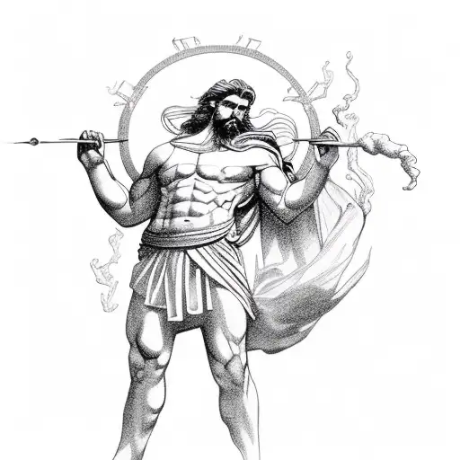 Greek God Caerus With A Background Of A Lightning Storm