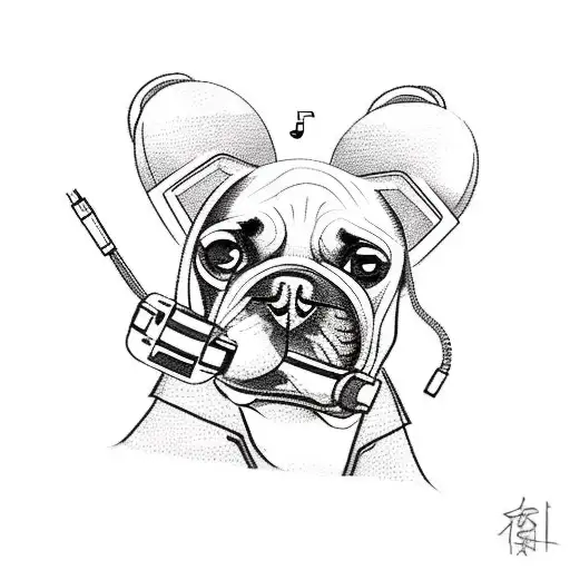 A Sketch-style Tattoo Of A Dog Smoking A Joint With A Computer And Headphones In The Background