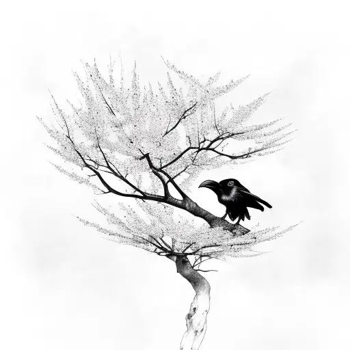 Raven On A Sakura Tree