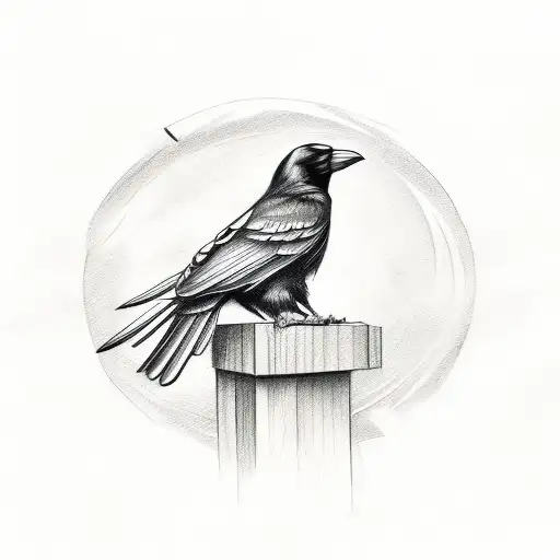 A Sketch-style Tattoo Of A Crow Holding A Carpenter's Pencil