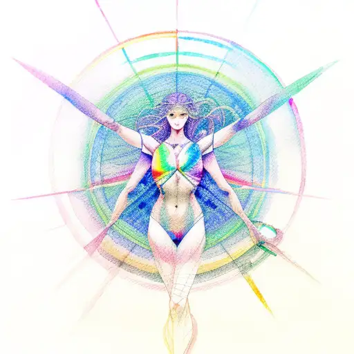 Vitruvian Woman And Rainbow Watercolor