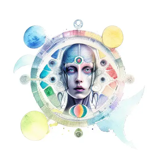 Vitruvian Woman And Rainbow Watercolor