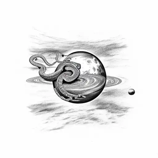 A Sketch-style Tattoo Of A Planet With A Snake Slithering Through Its Orbit