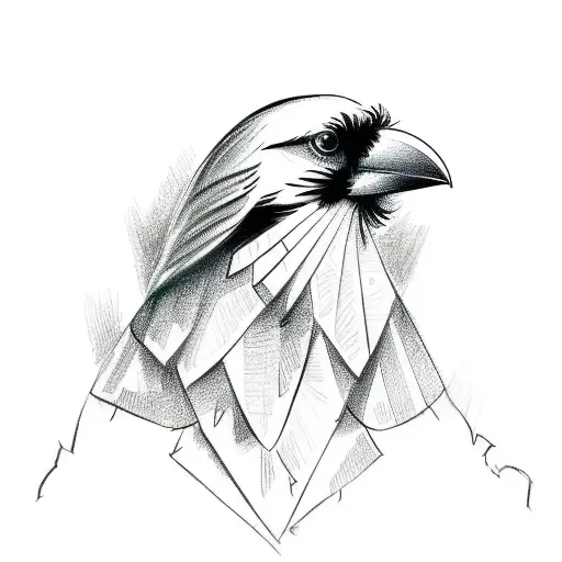 A Sketch-style Tattoo Of A Crow Holding A Carpenter's Pencil