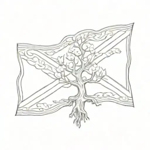 Scottish Flag Waving And Tree Of Life Tree Waving Proudly