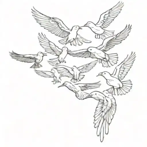 A Sketch Of A Flock Of Birds In Flight Symbolizing Freedom