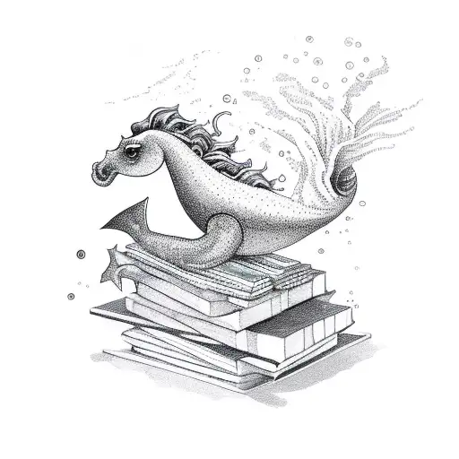 A Serene Sea Horse Swimming Amidst A Library Of Books
