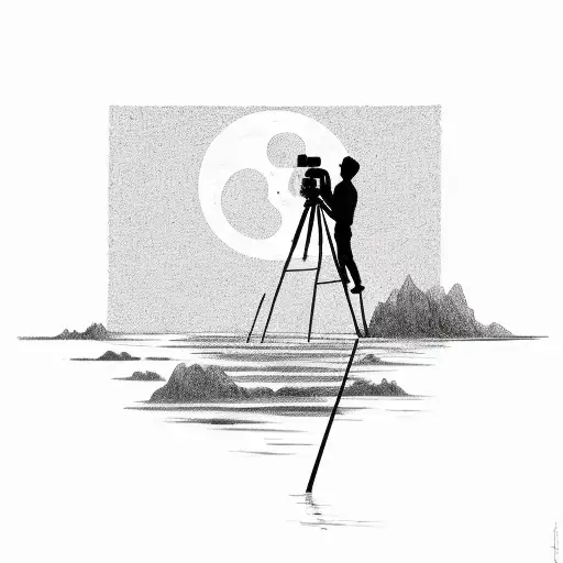 A Sketch-style Silhouette Of A Photographer Capturing A Breathtaking Sunset