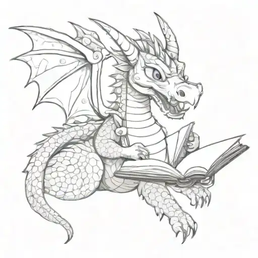 Cute Dragon With Headphones And A Book Open Wings