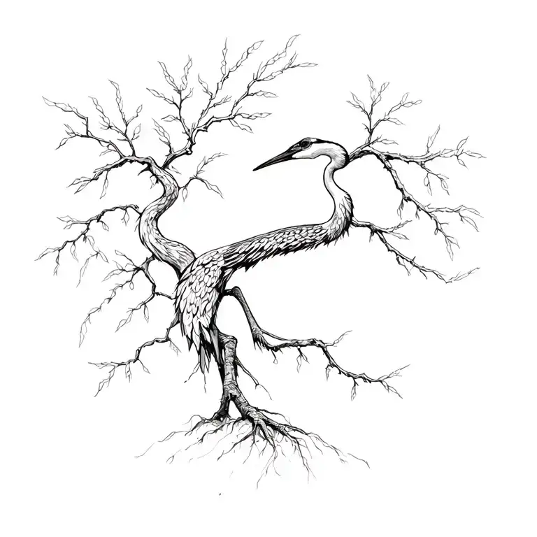 Willow Tree And Crane