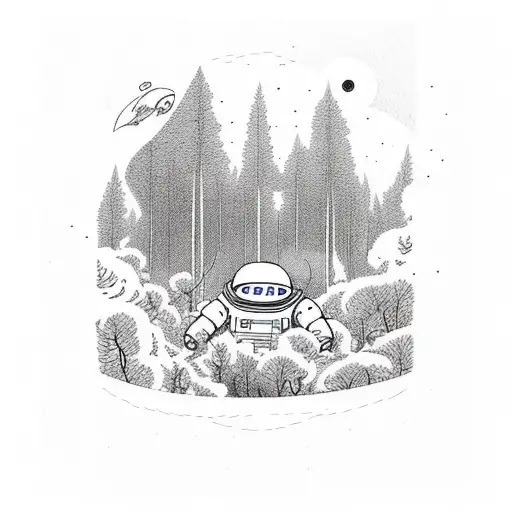 Astronaut Exploring A Cartoon-style Forest In Outer Space