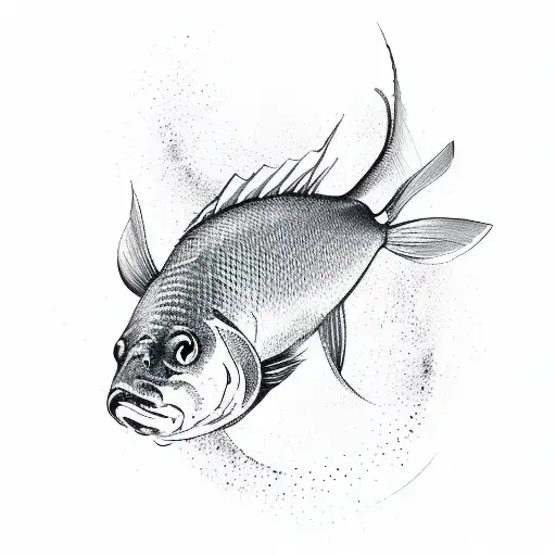 A Sketch-style Illustration Of A Carp Fish Gracefully Gliding Through Gentle Waves