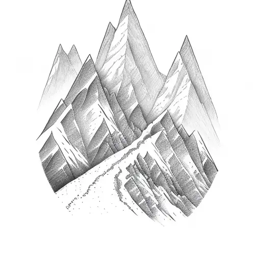 A Detailed Sketch Of A Mountain Range With A Winding Path
