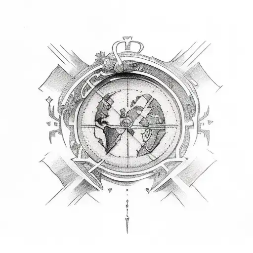 Black And White Medieval Atyle Tatto Of World Creation