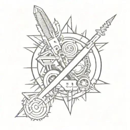 A Sketch Tattoo Of A Workaholic Symbol Incorporating Elements Of Punk Rock And 80'S Aesthetics