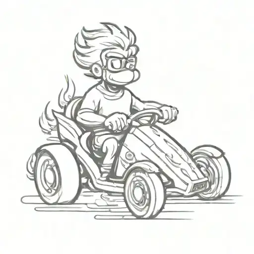90S Cartoon Character Driving A Race Car With Flames