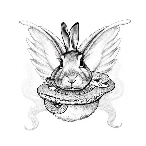 Magical Rabbit With Wings And Snake Around The Rabbit's Neck