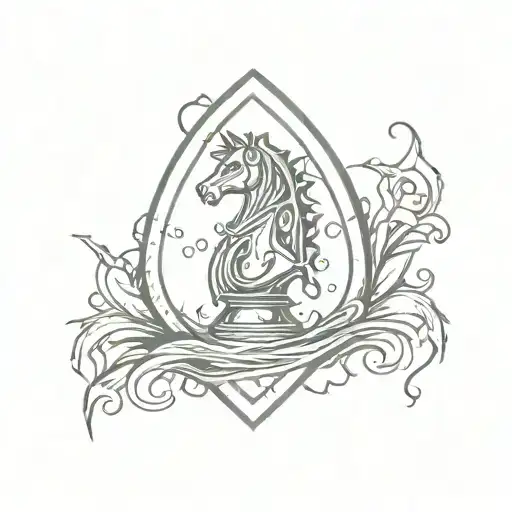 Knight Chess Piece Inside A Guitar Pick Frame With Blood Dripping Down