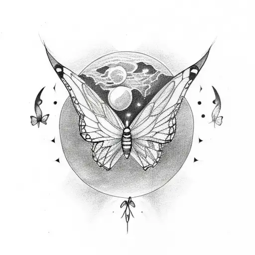 Basic Butterfly Tattoo Design With Crecent Moon