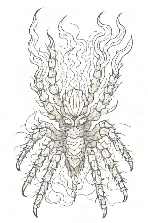 Spider Tarantula On Fire In Sketch Style