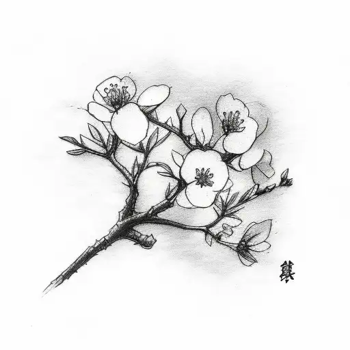 A Sketch-style Cherry Blossom Branch With A Quote In Delicate Script