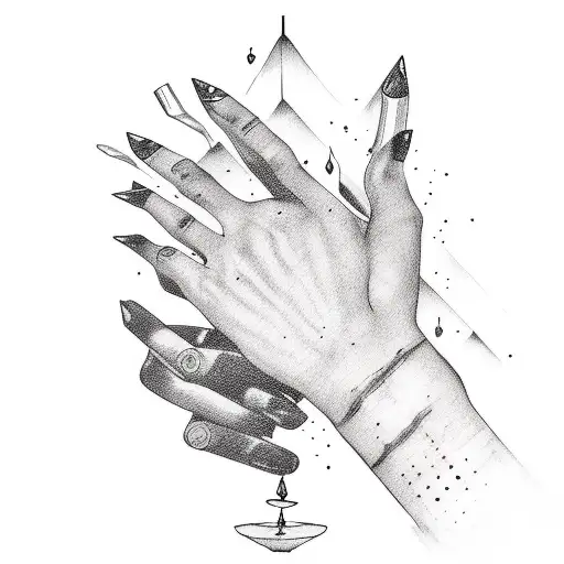 A Surreal Tattoo Of A Person's Hand Holding A Pencil And Pouring Coffee Into A Sketchbook