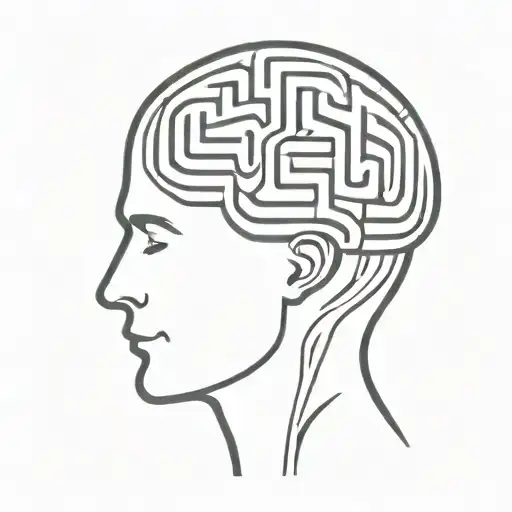 A Simple Minimalist Line Drawing Of A Brain As An Elaborate Maze With Offshoots