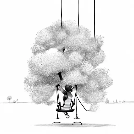 A Tree With A Little Boy On A Swing