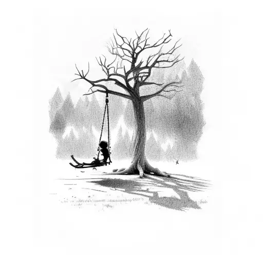 A Dead Tree With A Little Boy On A Swing