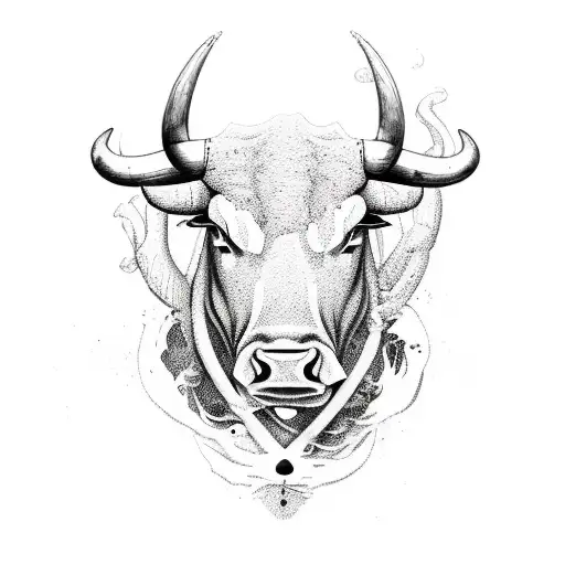 A Bull Emerging From A Swirling Sea Of Ink