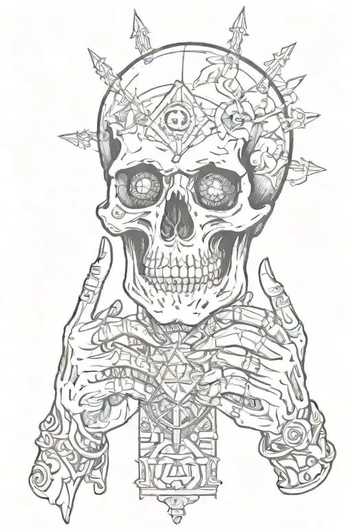 Skull Arm And Hand With Tarot Cards