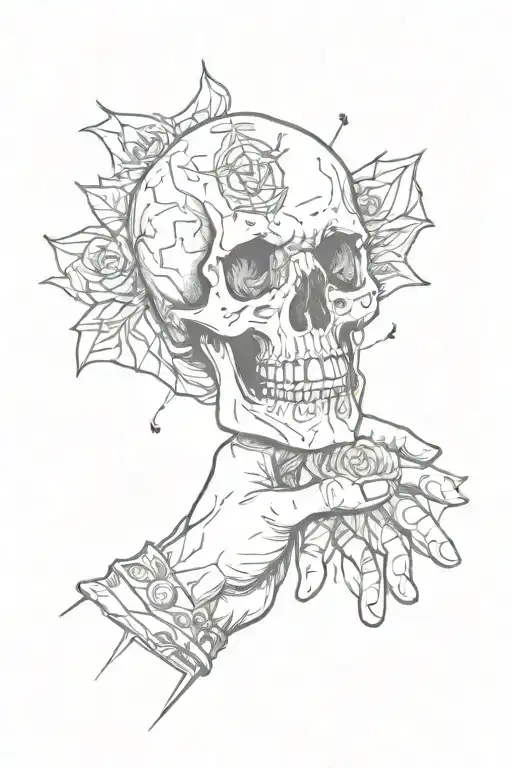 Skull Arm And Hand Holding Tarot Cards Spread